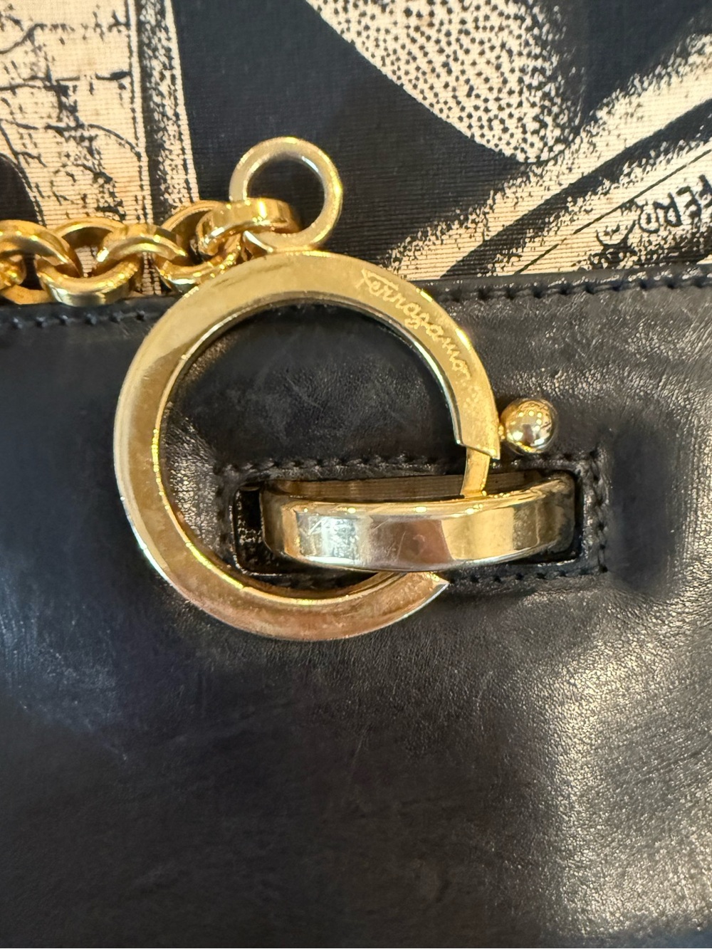 Salvatore Ferragamo Black and Cream Shoe-Print Travel Tote with Gold Hardware - Picture 4 of 15